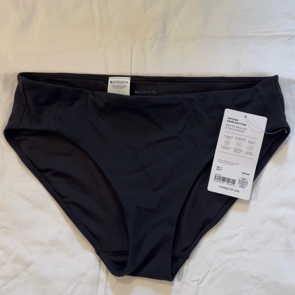 Athleta Black Hipster Swim Bottoms, Size Medium Med M